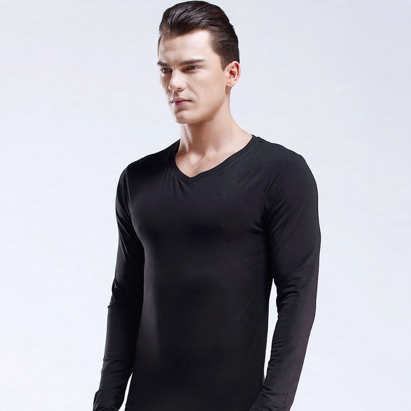Men's thermal undershirt, V-neck, long-sleeved