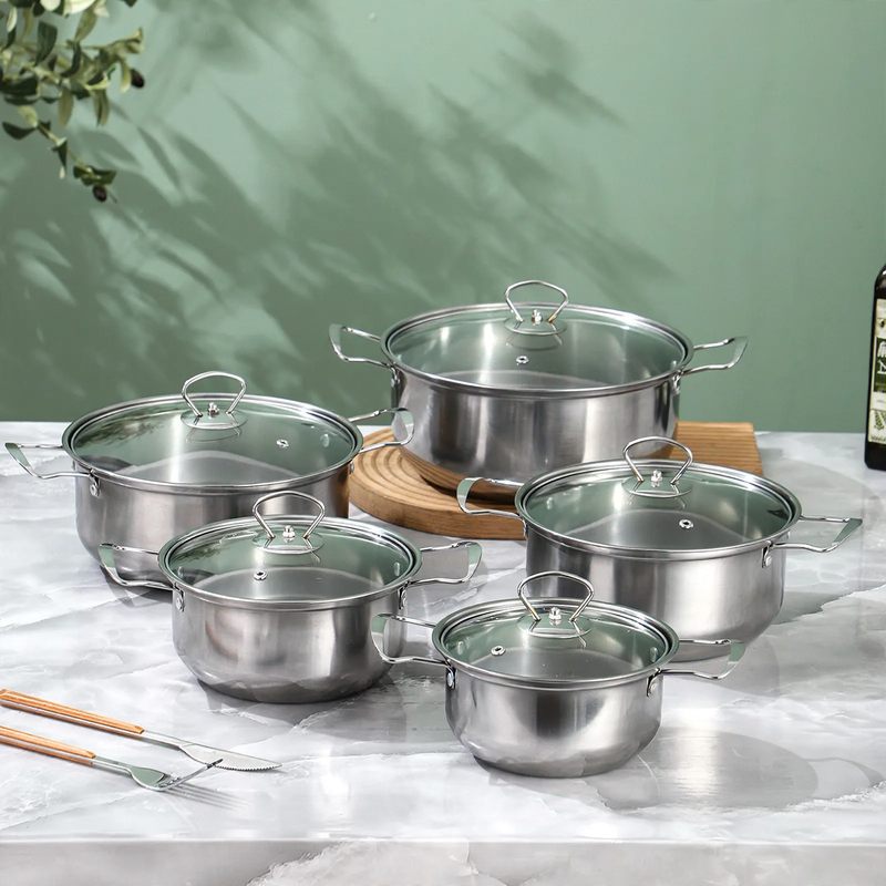 Stainless Steel Pot Set, 10-piece, with Glass Lids