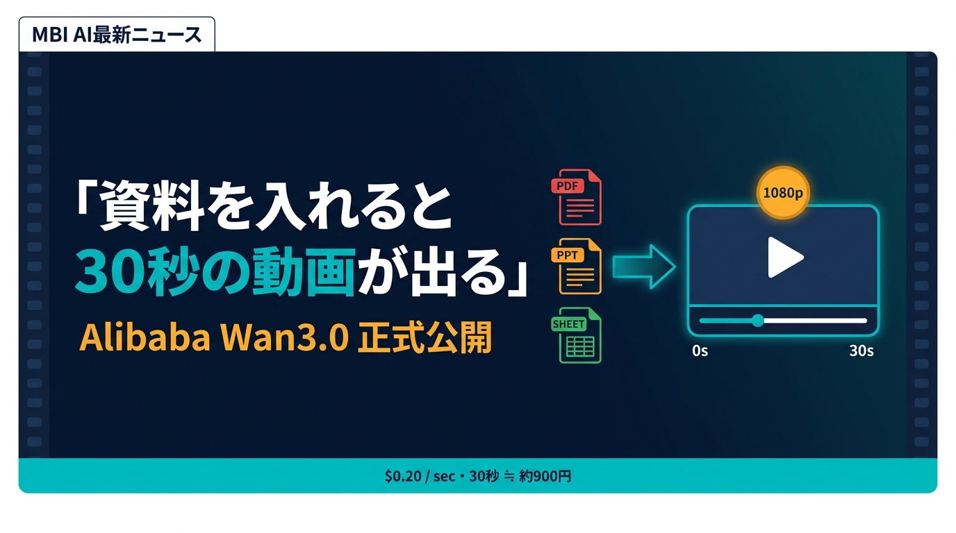 資料を放り込むと30秒の動画が出てくる — Alibaba、Wan3.0を正式公開。1.5兆円を調達した翌日に、看板だった「オープンウェイト」を手放した