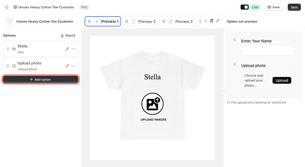 Add option button in the option set editor