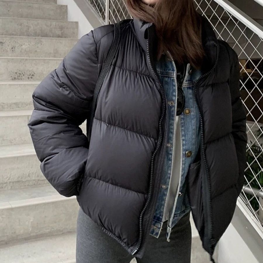 Women's Down Jacket, Short, White Duck Down, Stand-Up Collar