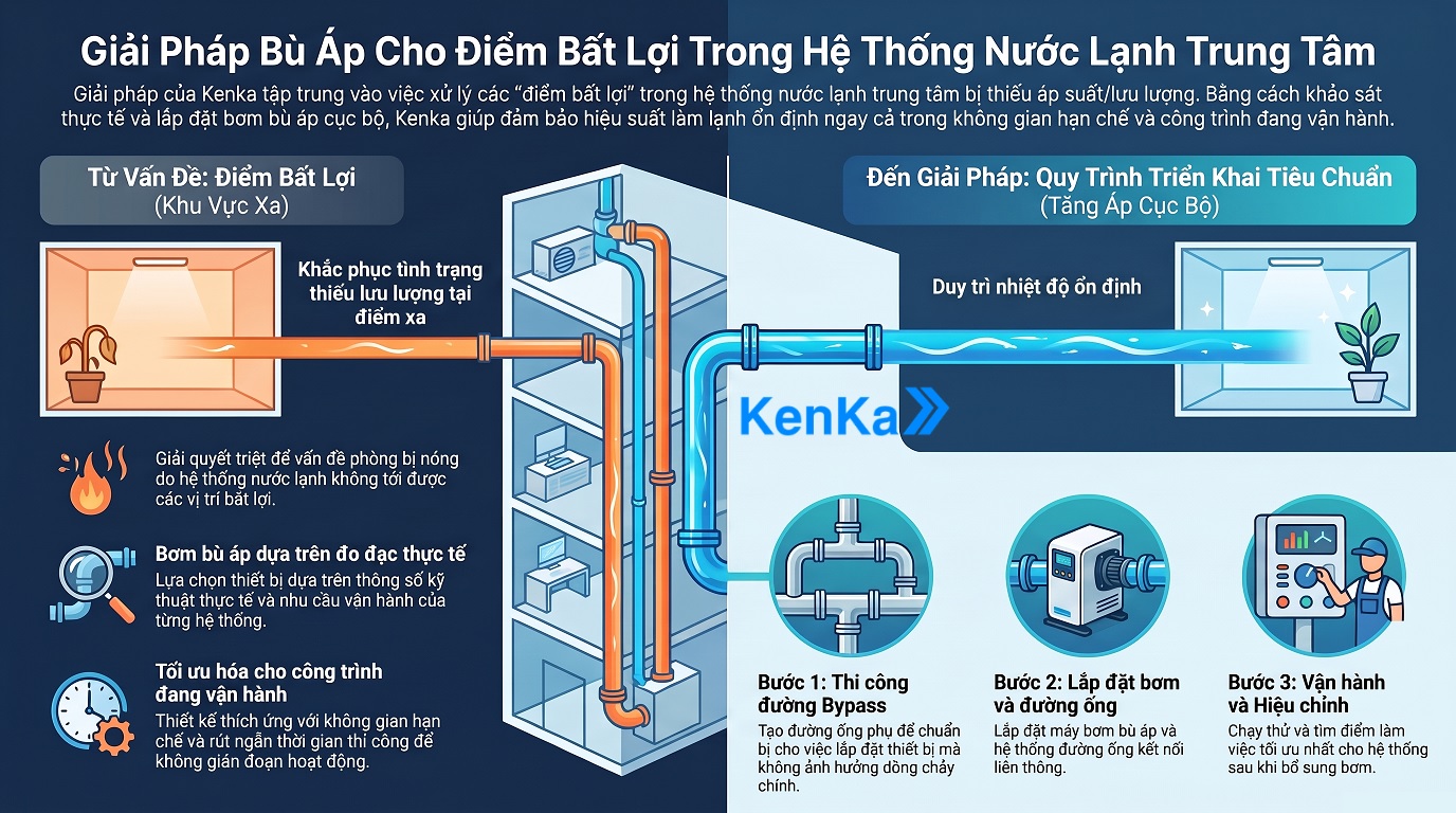 Giải Pháp Bù Áp Cho Điểm Bất Lợi Trong Hệ Thống Nước Lạnh Trung Tâm