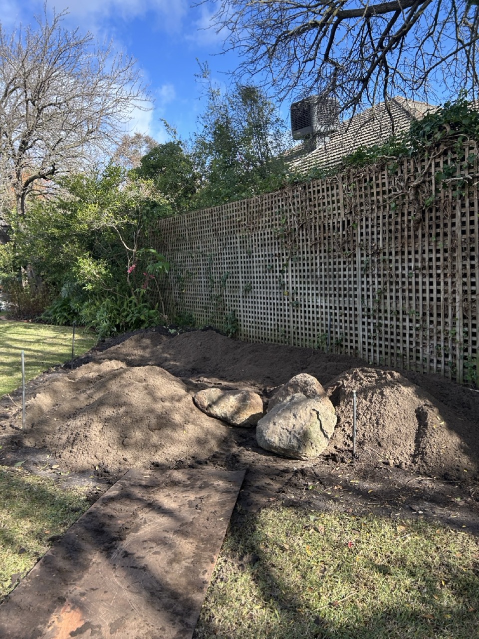Garden beds filled with soil blend