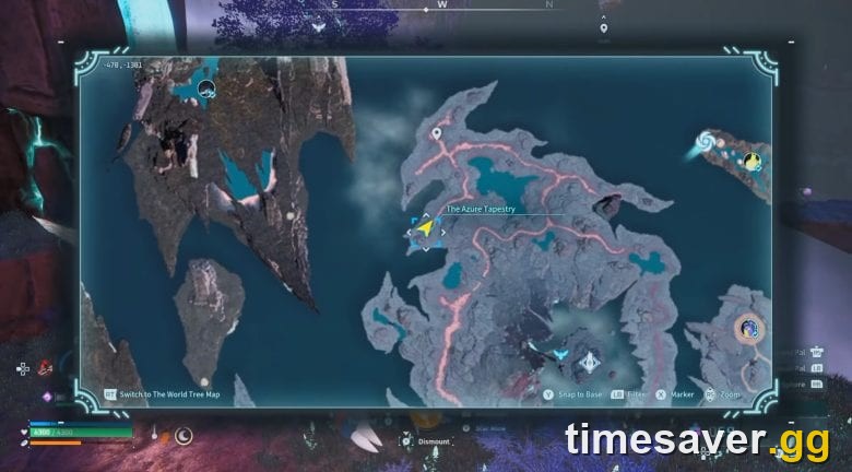 Palworld Sunreach map showing the Azure Tapestry fast-travel point, the nearest waypoint to Jetragon