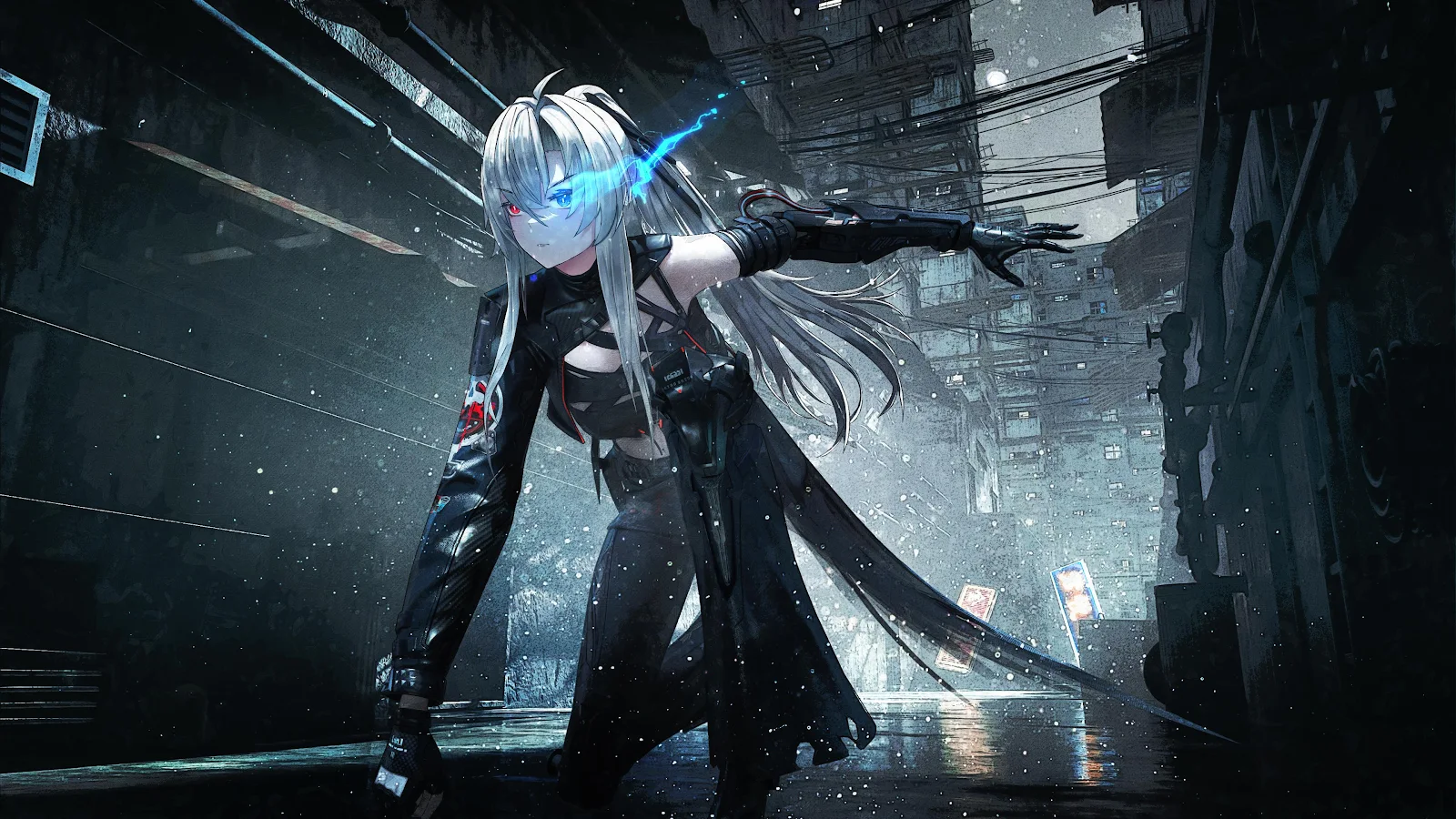 Silver Haired Cyberpunk Warrior - Digital Art 4K Wallpaper (3840x2160)