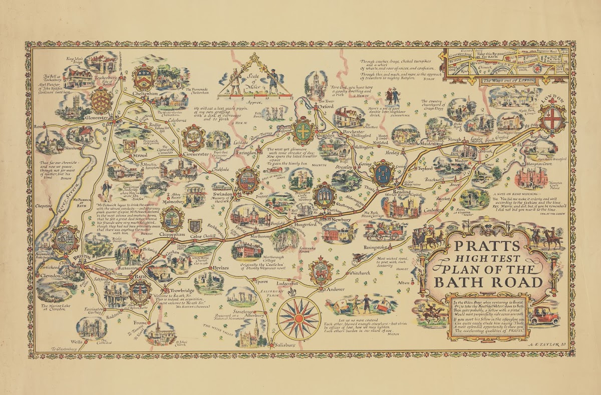 Pratts High Test Map Of The Bath Road 1930