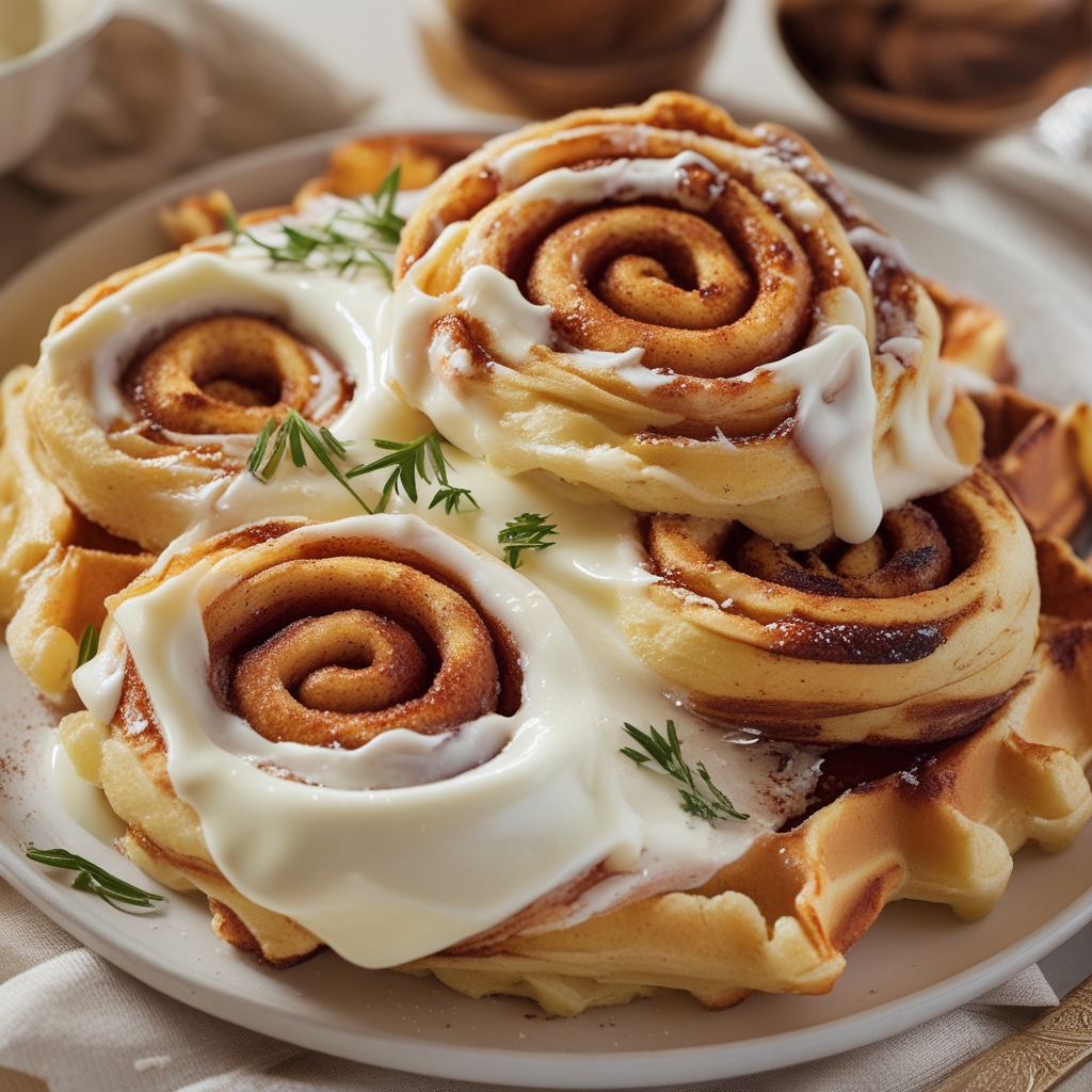 Cinnamon Roll Waffles with Cream Cheese Glaze Recipe