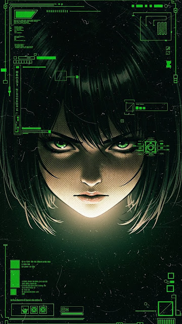 Gritty Anime Portrait of a Hacking Character with Glitching Digital Interface Overlay - Free mobile Wallpaper