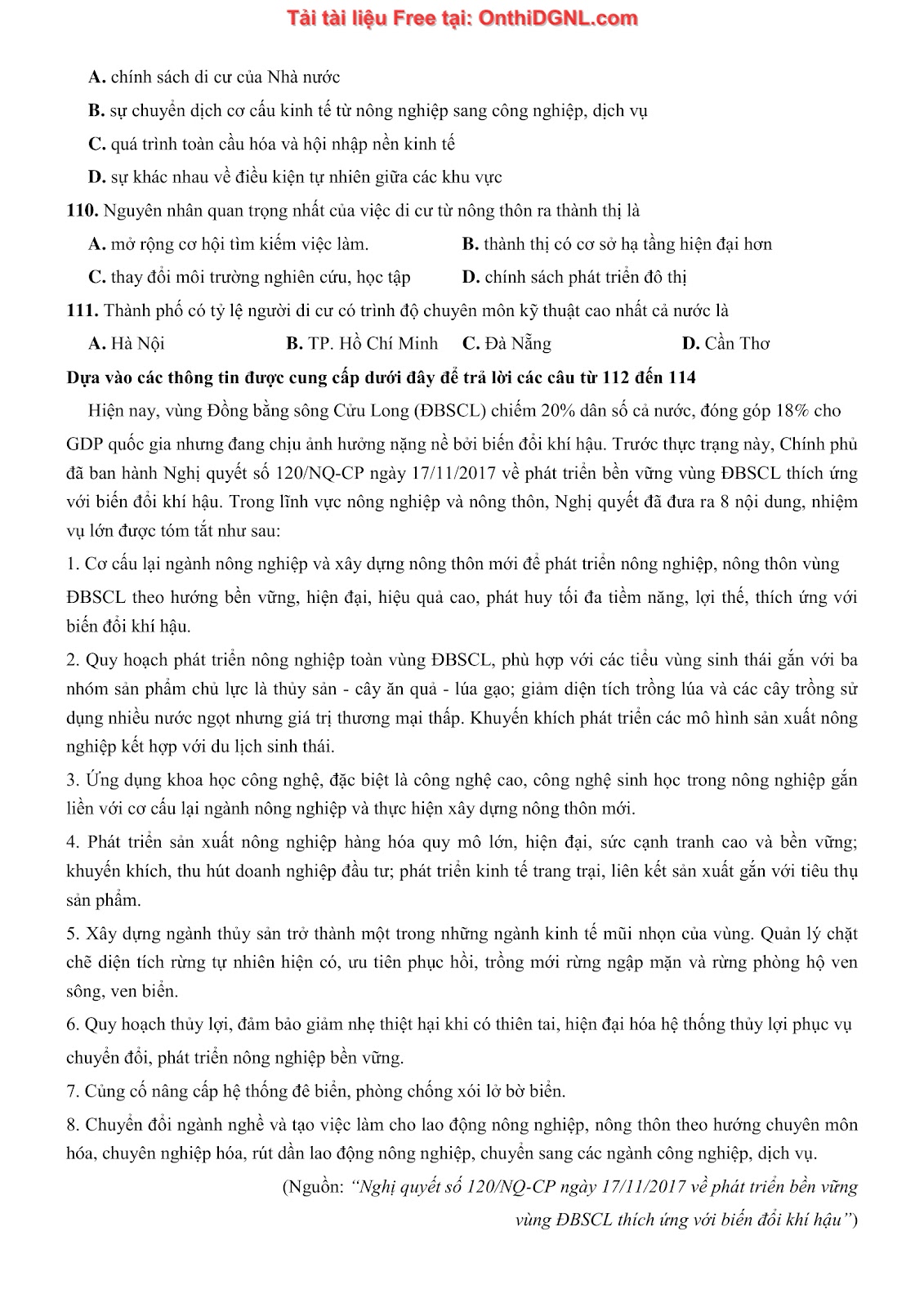 250 bài tập môn Địa Lý - Ôn thi ĐGNL ĐHQG TP HCM Phần 10