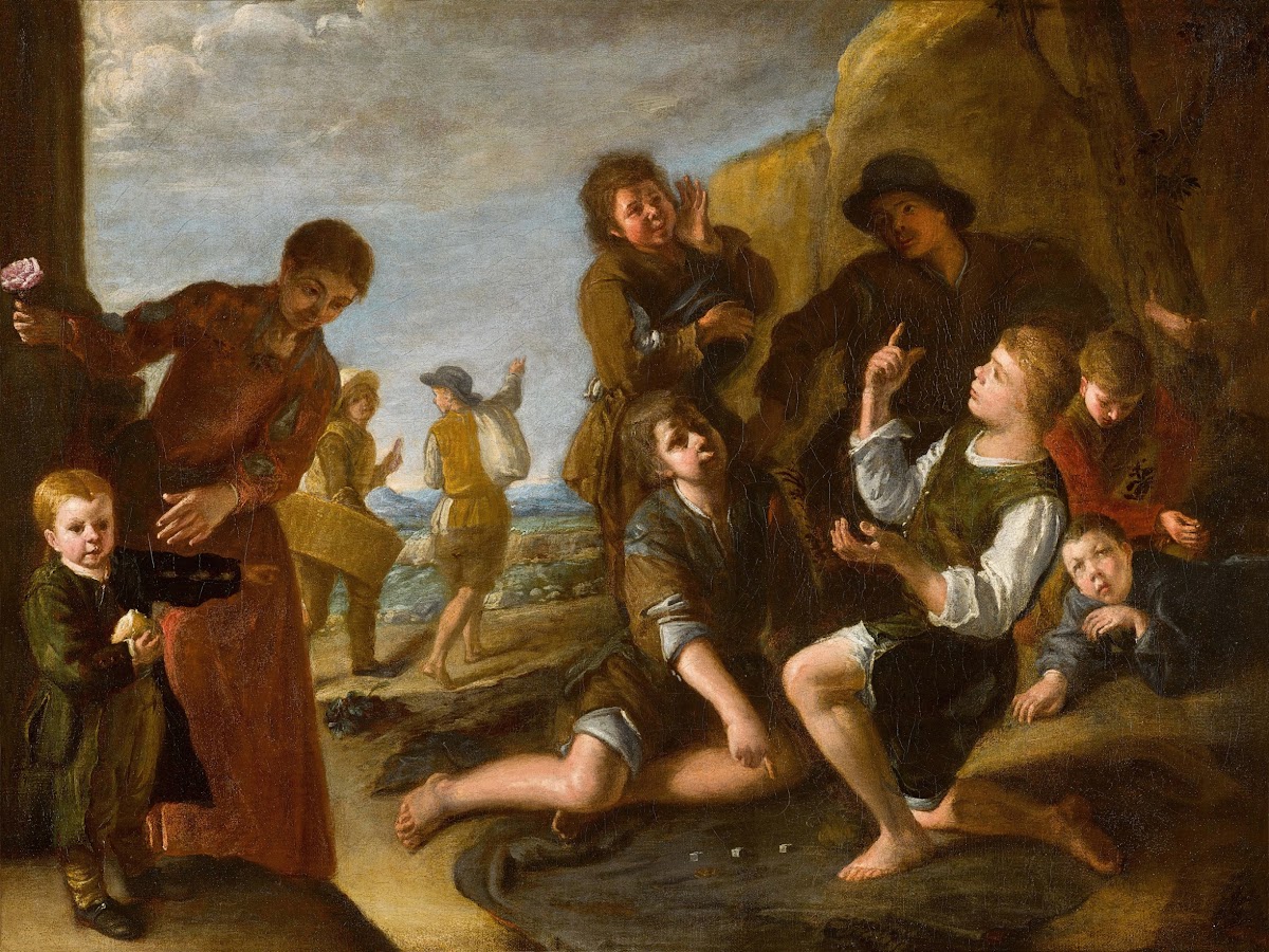 Boys playing dice a presentation modello