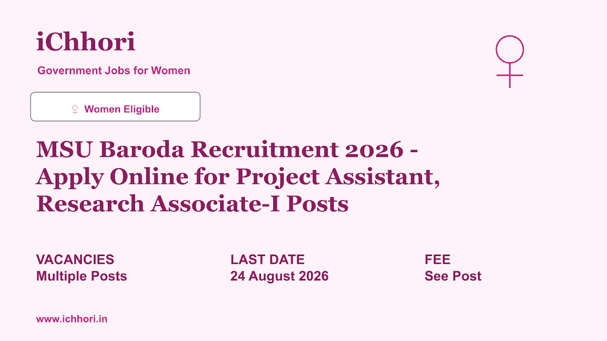 MSU Baroda Recruitment 2026 - Apply Online for Project Assistant, Research Associate-I Posts - iChhori