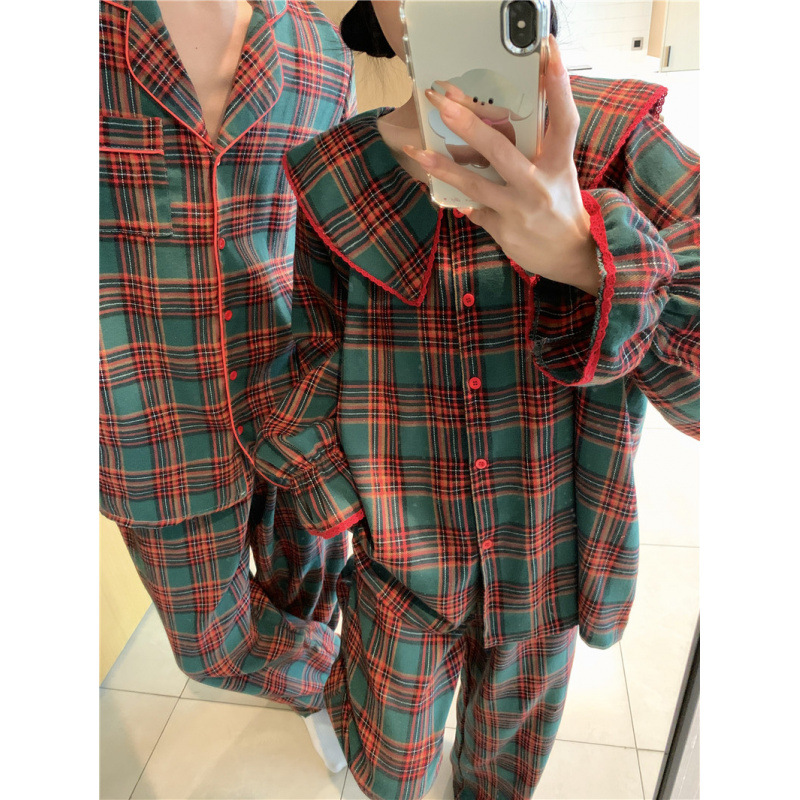 Women’s loungewear, checkered, made of brushed cotton-linen blend