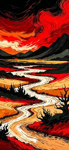 Apocalyptic River Landscape Graphic Novel Style Art
