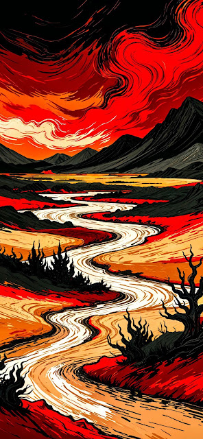 Apocalyptic River Landscape Graphic Novel Style Art - Free mobile Wallpaper