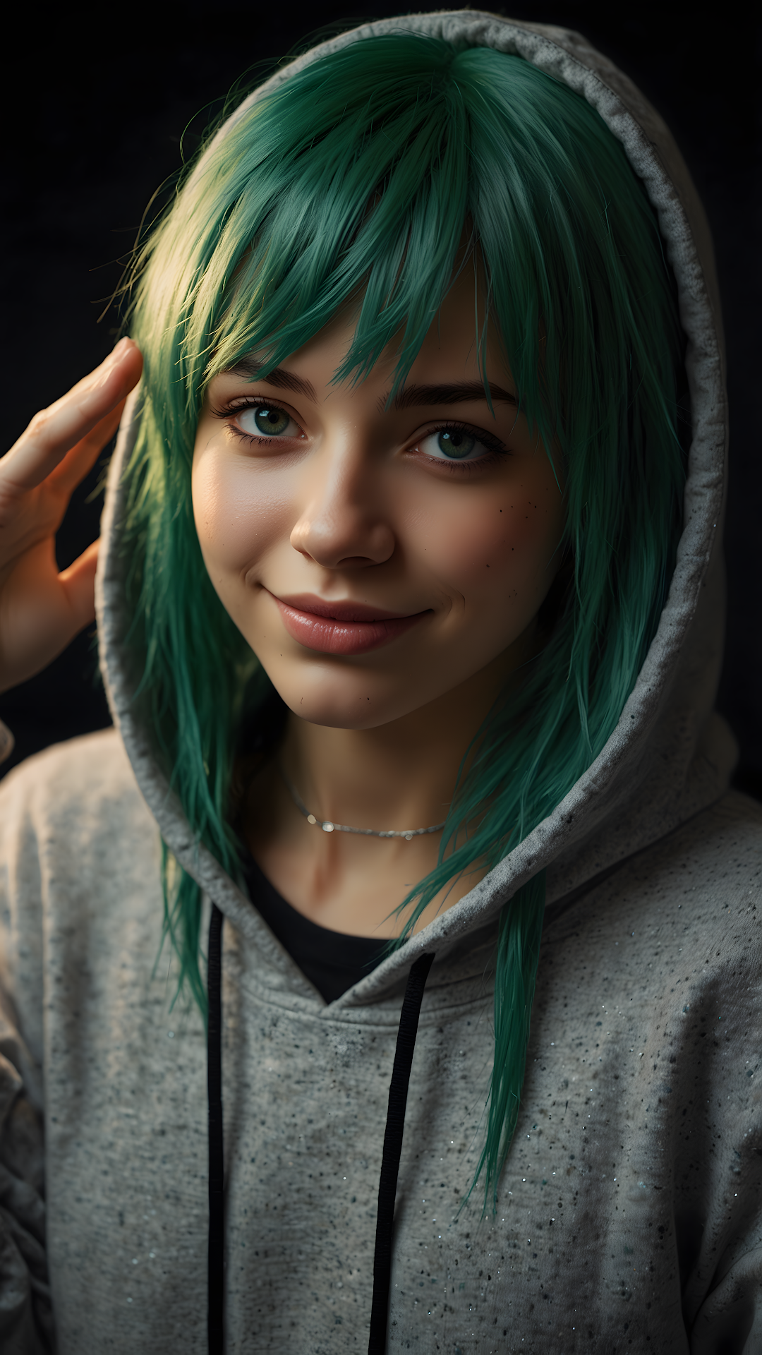 Close-up Portrait of Young Woman with Emerald Green Hair - Free 4K mobile Wallpaper