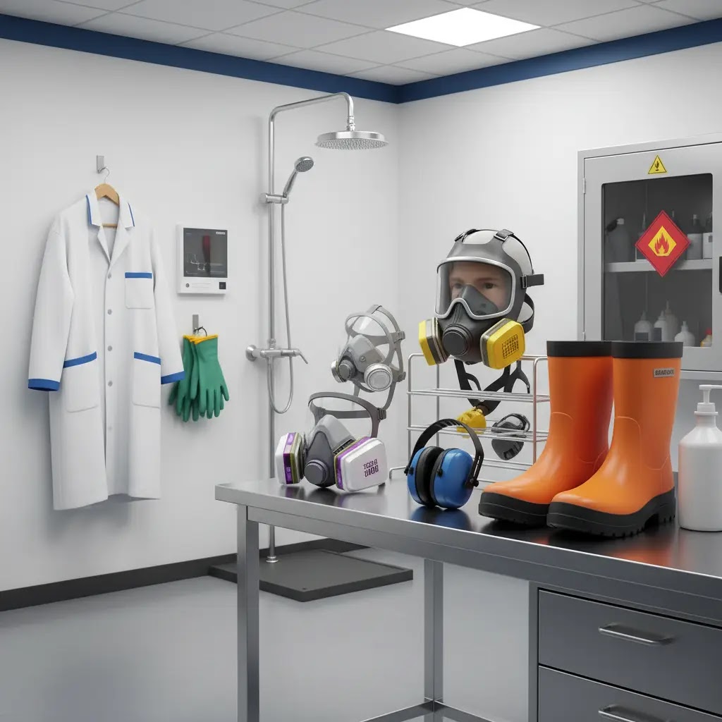 Alat pelindung diri pendukung selain eyewash di lab kimia