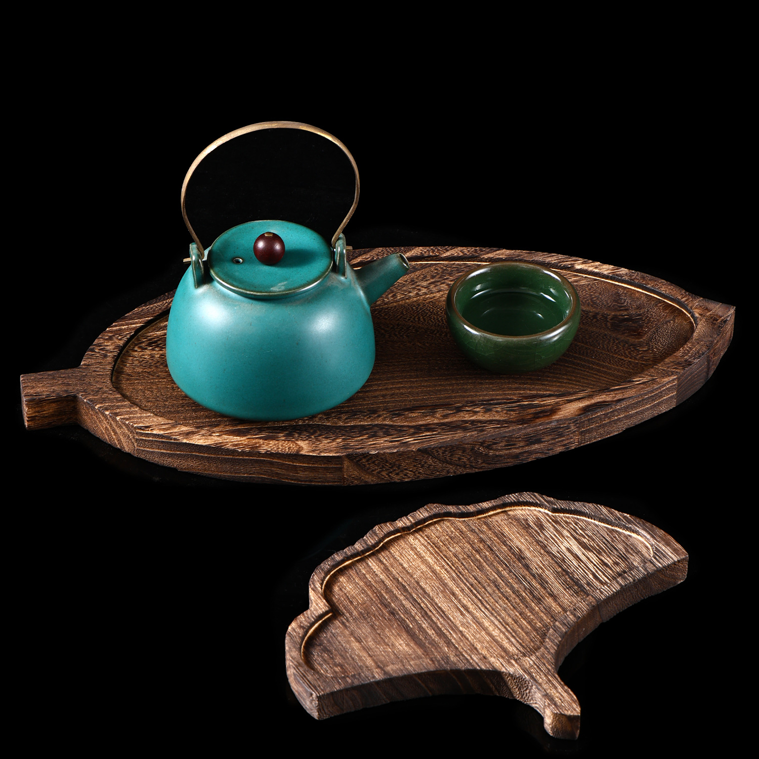 Holz-Serviertablett, Blattform, neuchinesisches Design
