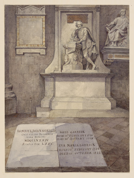 Shakespeares statue overlooking the grave markers of Samuel Johnson David Garric