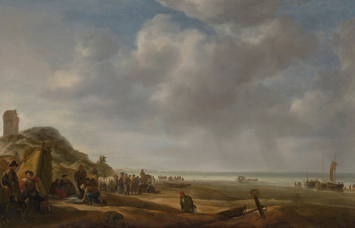 A beach scene with fishermen displaying their catch 1646