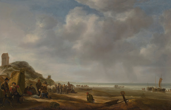 A beach scene with fishermen displaying their catch 1646