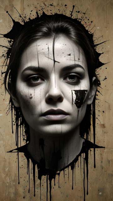 Gritty Abstract Portrait Black Paint Splatter Drip Art - Free mobile Wallpaper