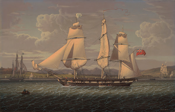 An outward bound 18 gun merchantman at the Tail of the Bank 1814