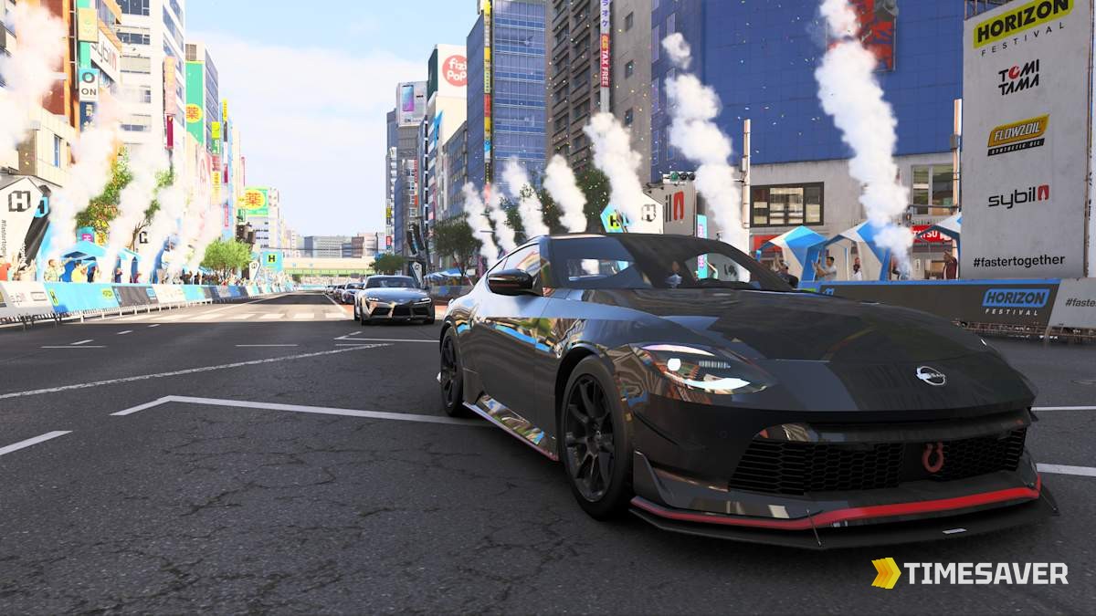 A reward car lined up at the Horizon Festival start line in Tokyo, Forza Horizon 6