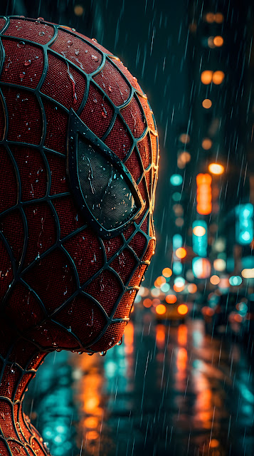 Cinematic Close-up of a Masked Superhero in the Rain at Night - Free mobile Wallpaper