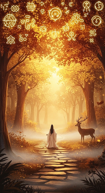 Enchanted Golden Forest with Celestial Canopy - Free mobile Wallpaper