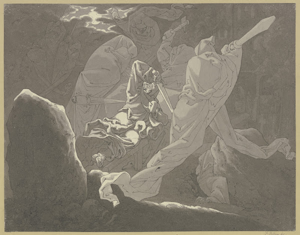Friedhofsszene Ritter auf Totenbahre Gespenster überfallen ihn ca 1817 1825