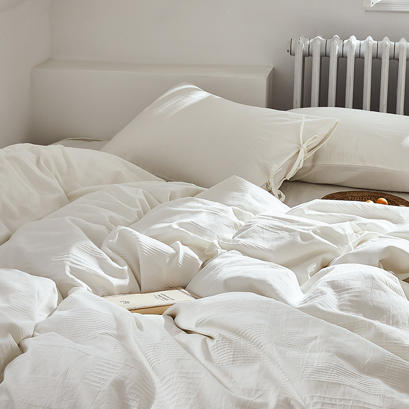 Cotton bed linen set, solid color, with jacquard weave