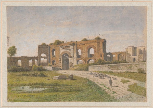 View of a fragment of aqueduct by Porta Maggiore in Rome view from the side of P