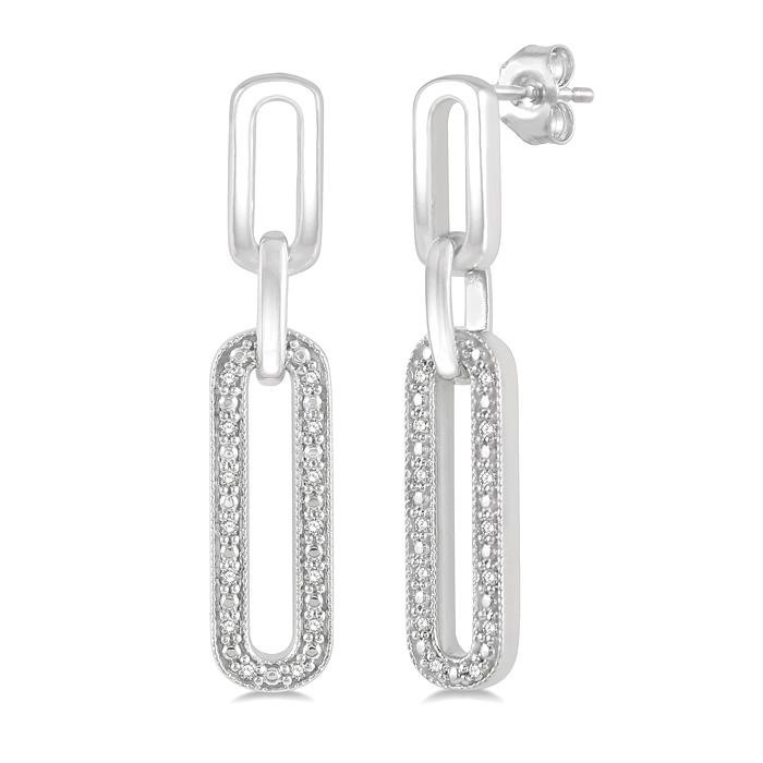 Silver Paperclip Diamond Fashion Long Earrings