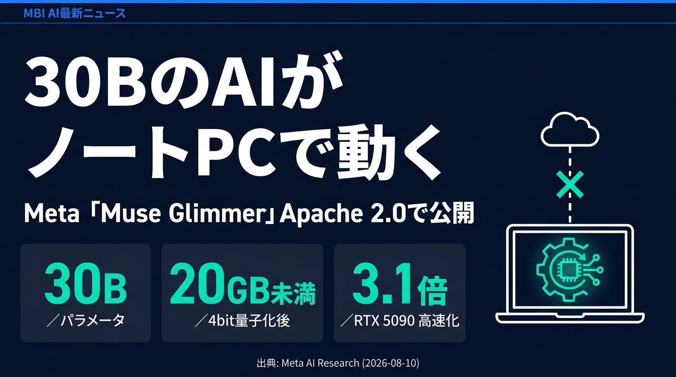 Meta「Muse Glimmer」30BをApache 2.0で公開 — 24GB GPU 1枚で動くAIエージェントが意味するもの