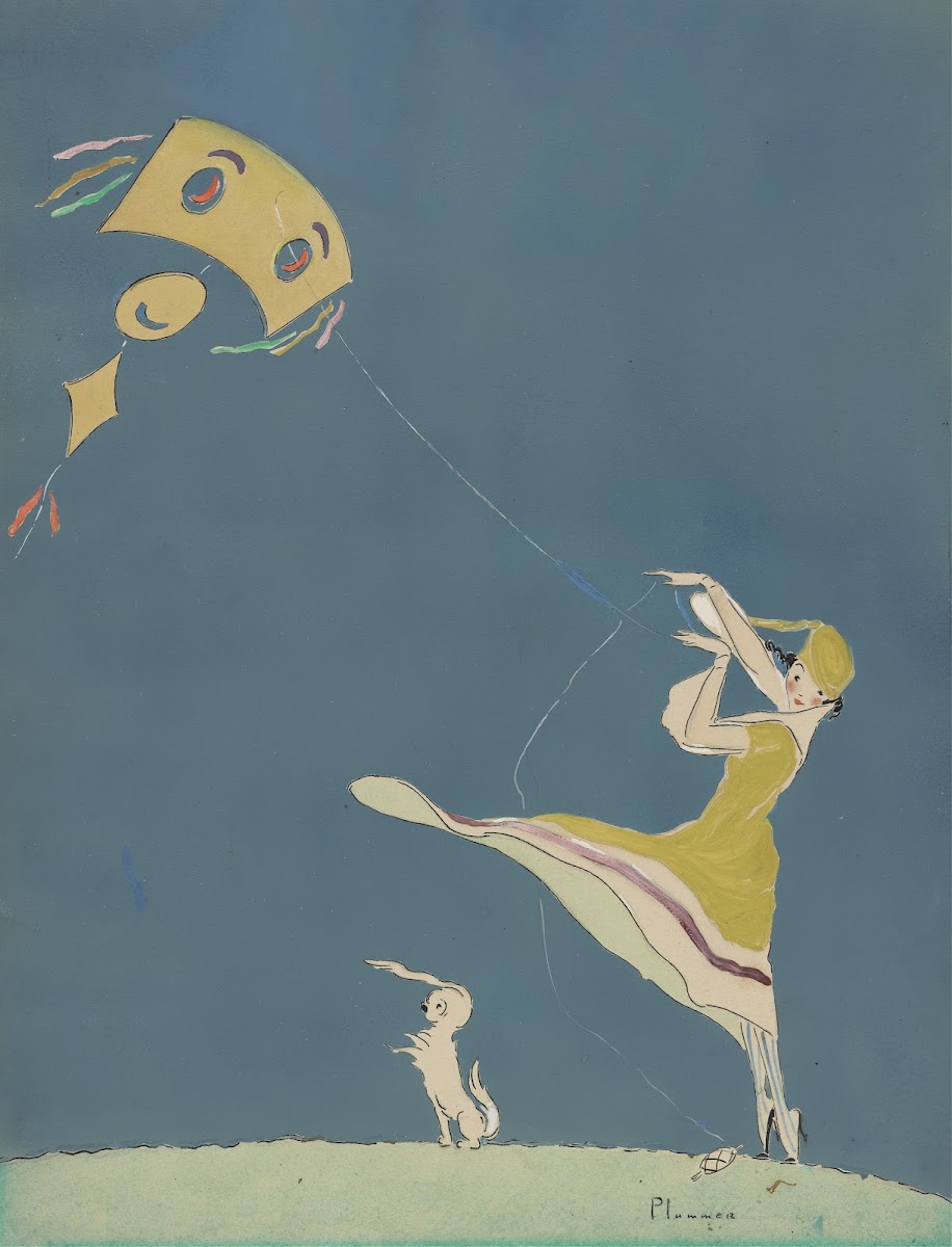 Girl with kite and dog 1917