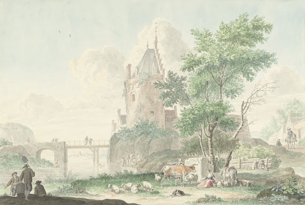Zomerlandschap met figuren en vee 1759