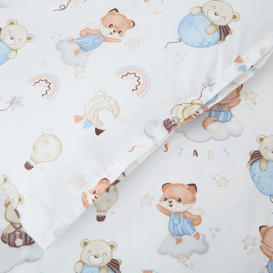 Детское сменное постельное белье 4 эл Twins Satin Limited Bear & Fox голубой