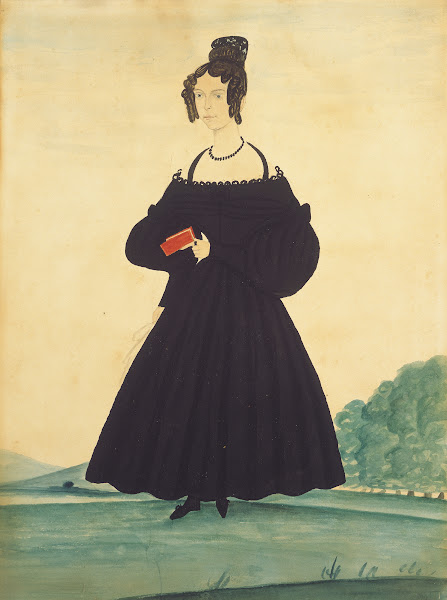 Woman in Landscape Holding Red Book circa 1835