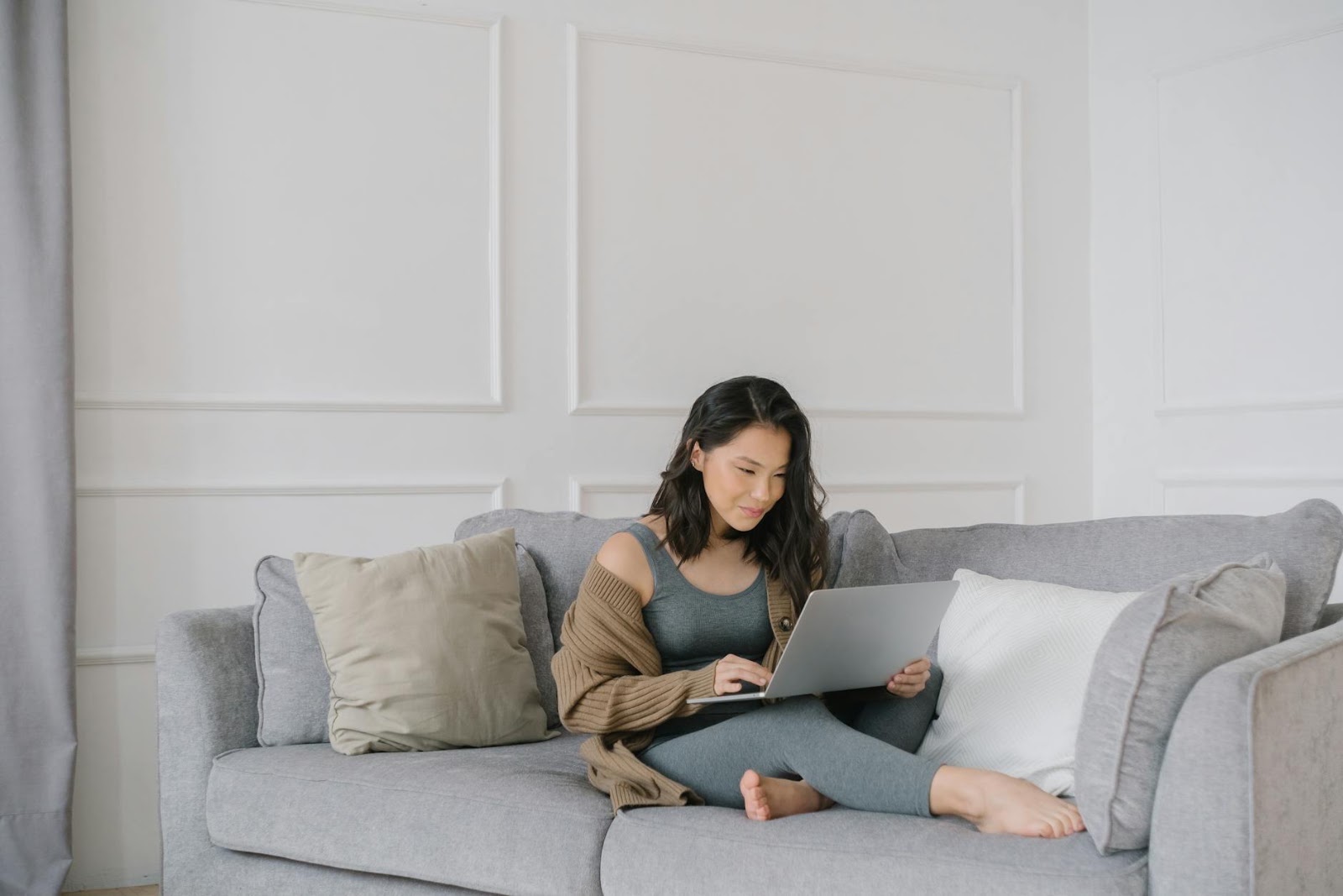 A comforting, futuristic living space within a smart home, showcasing seamless technology integration and a sense of calm and efficiency.