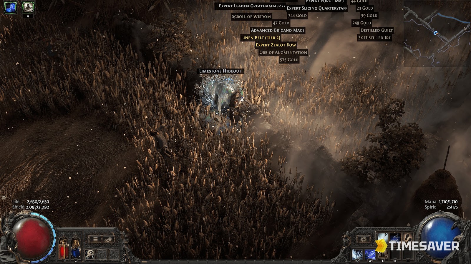 PoE2 Simulacrum run showing loot drops in the Delirium fog, the endgame content that drops Voices