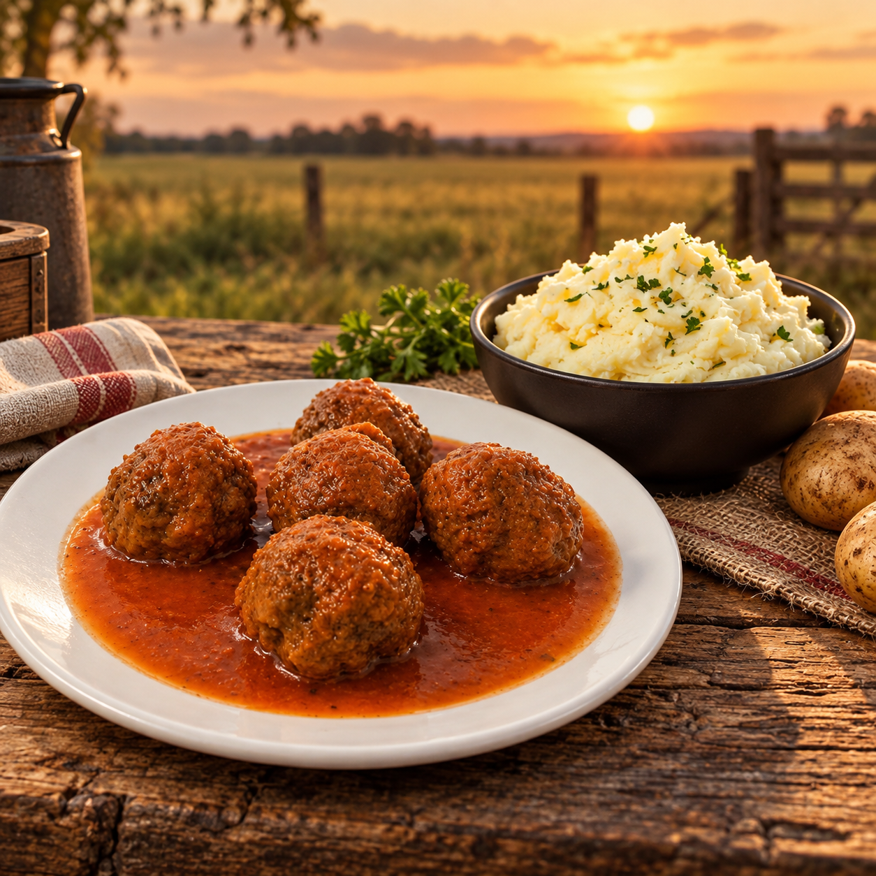Promo Albóndigas con salsa fileto y puré de papa
