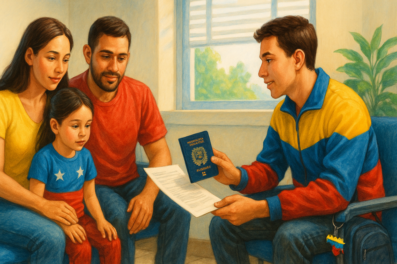 venezolanos en consulado con documentos, guia de tramites migratorios