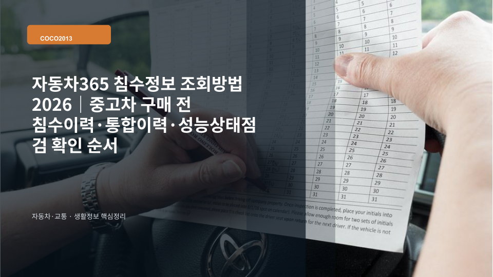 중고차 구매 전 자동차365에서 침수정보를 확인하는 모습을 표현한 이미지