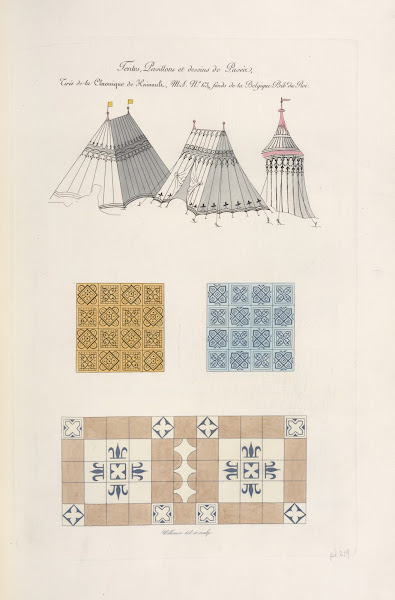 Tentes pavillons et dessins de pavés tirés de la chronique de Hainault MS no 63
