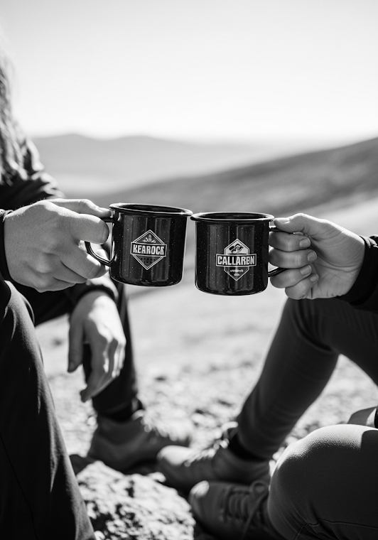 Couple Toasting Camping Mugs Monochrome