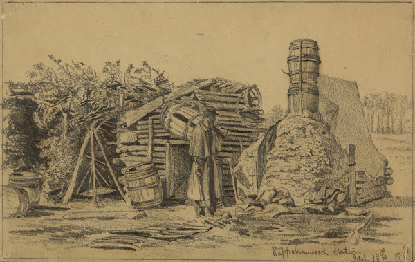 Soldiers hut in winterBorrowing a chimney 1864