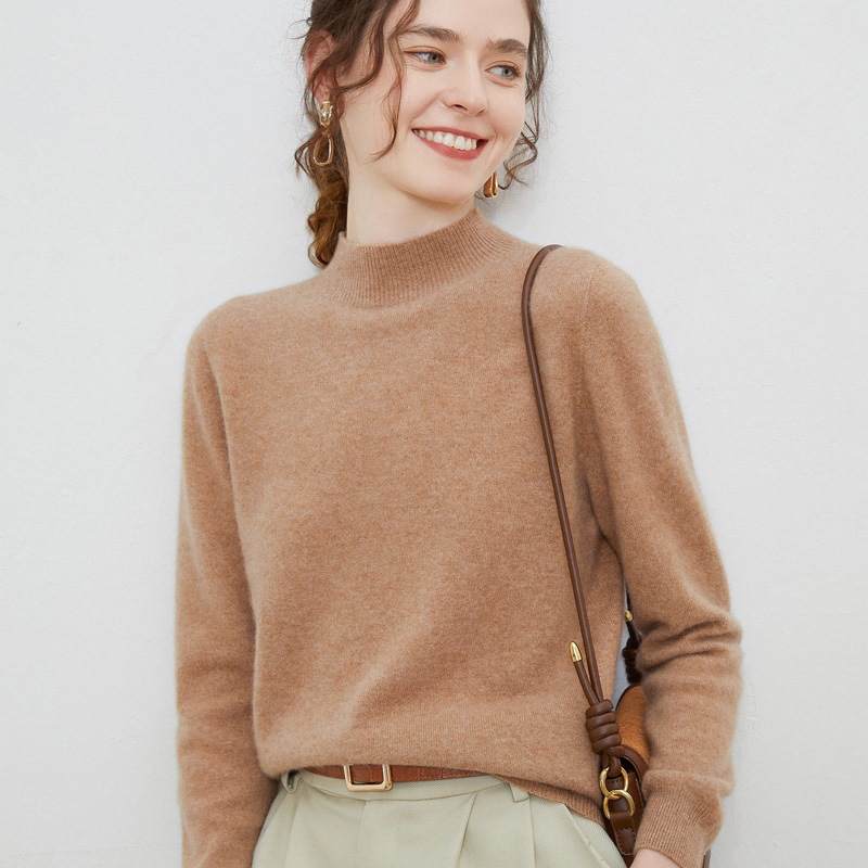 Women's Wool Sweater, Stand-up Collar, Ribbed Knit, Loose Fit