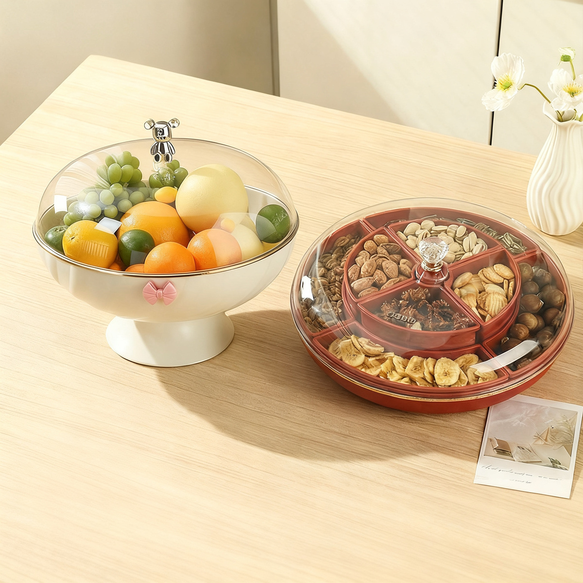 Rotatable nut bowl with 8 compartments, sealable