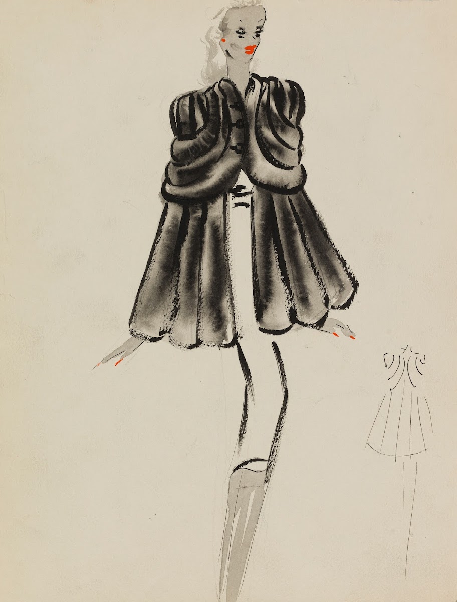 Cape noire avec travail en bandes 1938