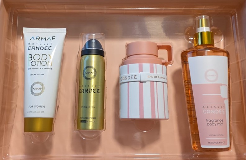 ESTUCHE ARMAF ODYSSEY CANDEE MUJER 4PZS 100ML EDP + SPLASH + SPARY + CREMA